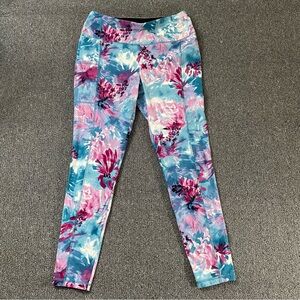 Weekends By Chico's Leggings Blue Pink Floral Stretchy Gym Athleisure Women's 1